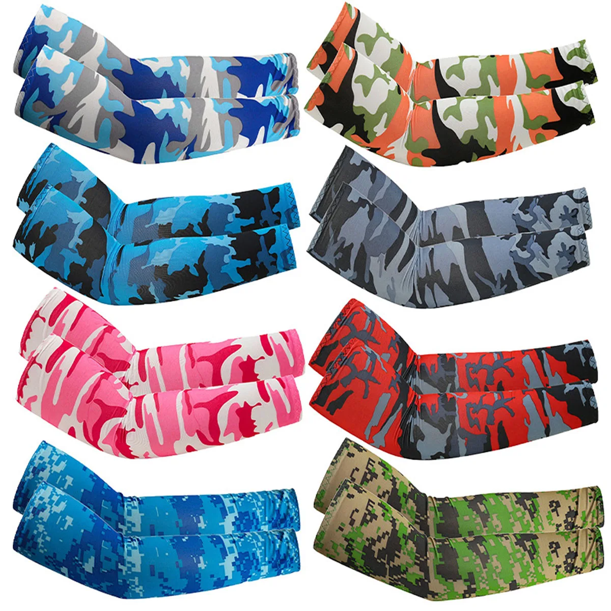 4 pares de trajes de camuflaje de moda, protectores de brazos de seda de hielo de 8% spandex, protectores de brazos de seda de hielo para exteriores, ropa de pesca para hombres y mujeres, fundas de hielo de camuflaje finas de primavera y verano