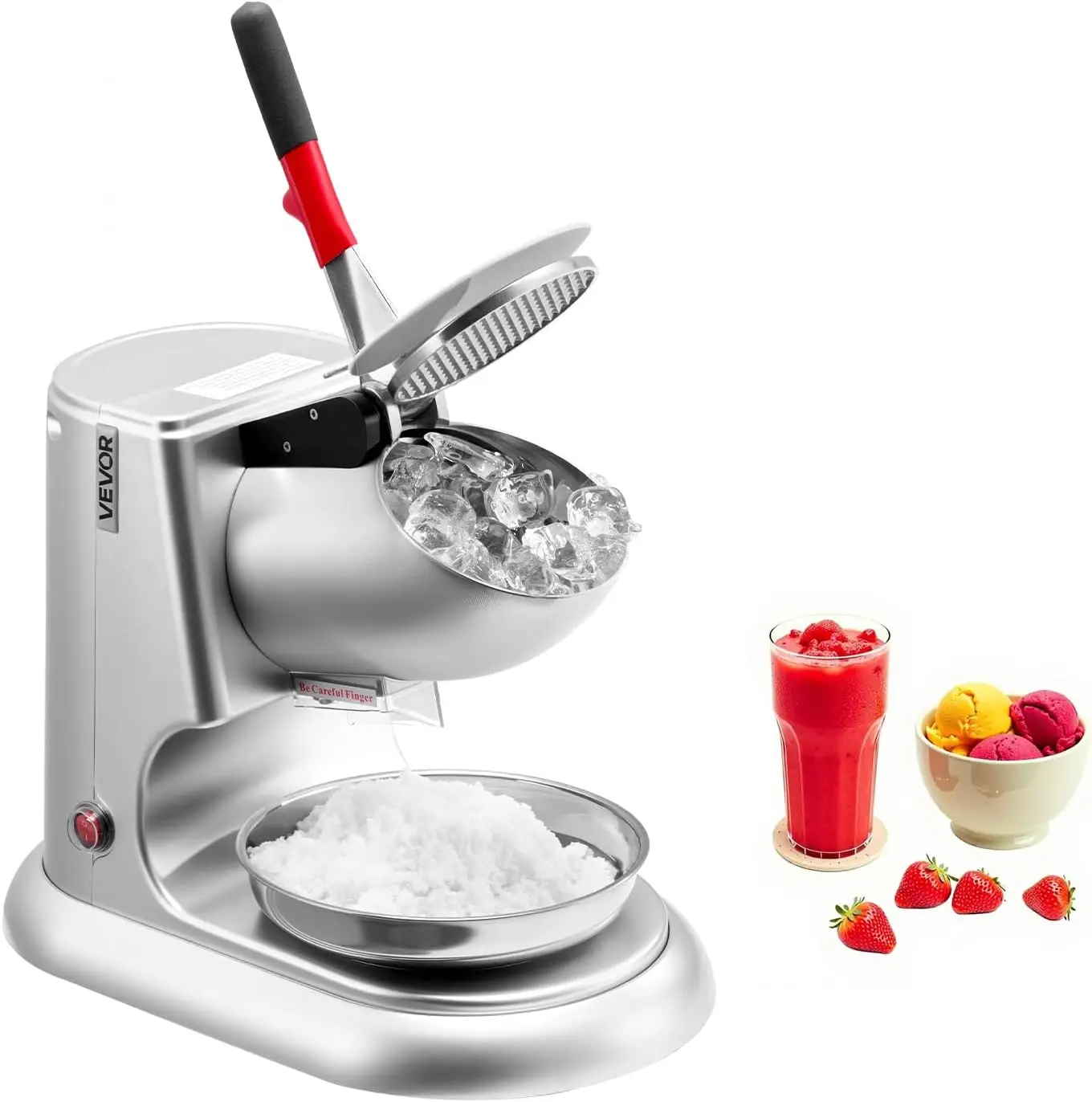 

Ice Crusher Machine, 220lbs Per Hour Electric 4 Blades Snow Cone Maker, Stainless Steel Shaved Ice Machine with Bowl and