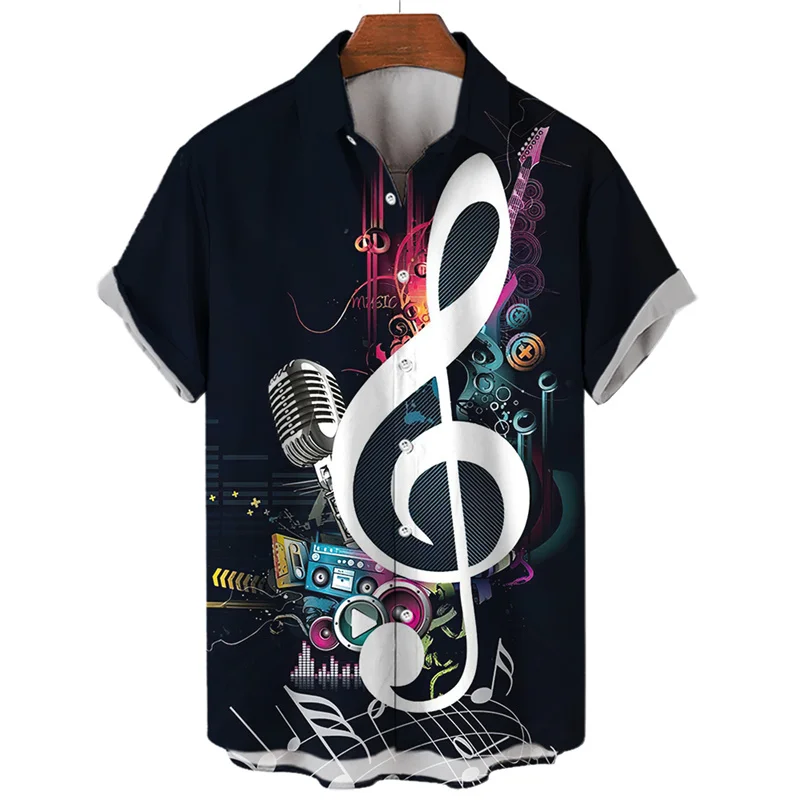 Camisa hawaiana con estampado 3d de saxofón musical para hombre, Tops de manga corta de guitarra, ropa de calle informal Harajuku, moda