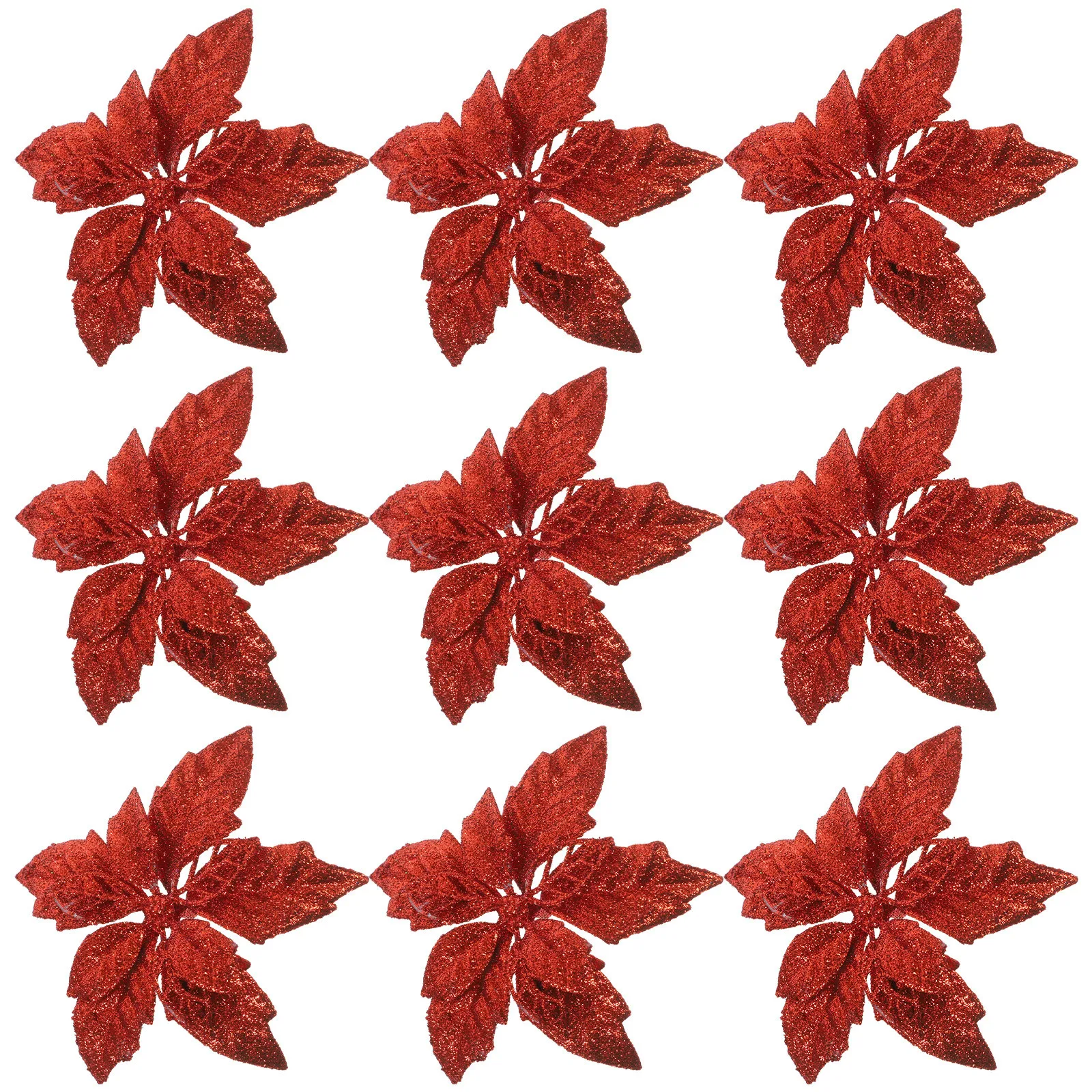 

10Pcs Glitter Christmas Artificial Poinsettia Flowers Xmas Tree Decorations Holiday Party Flower Decor Glitter Poinsettia