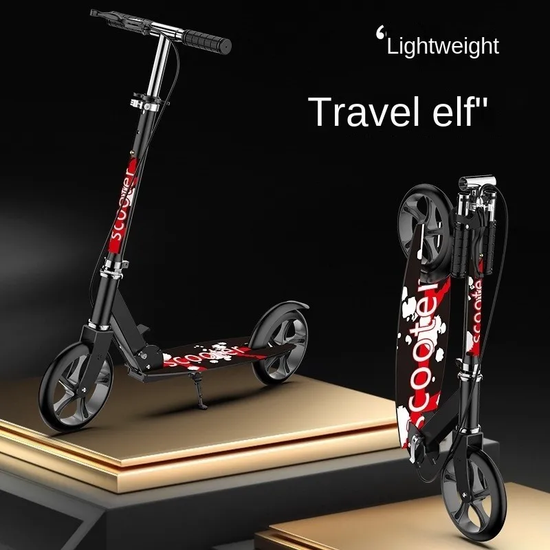 ZHIO Scooter Adult Scooter Teenager Big Wheel Two Wheel 2 Wheel Foldable Urban Adult Hand Brake Mobility Camping Scoter Cocuk