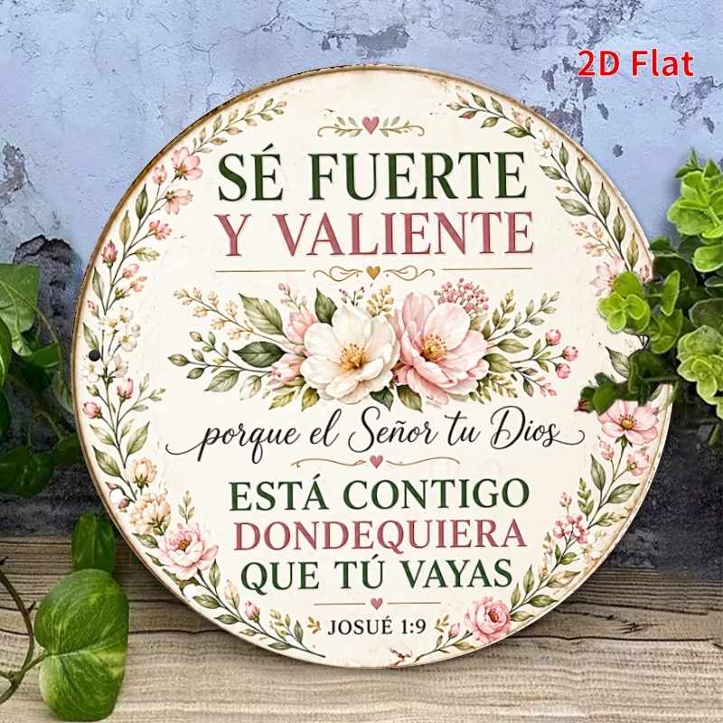 2D Flat - Decorative Sign 2D Flat - - [2Dflat], 1pc 7.87X7.87inch - Be Strong And Courageous Joshua 1:9 Spanish Christian Sign
