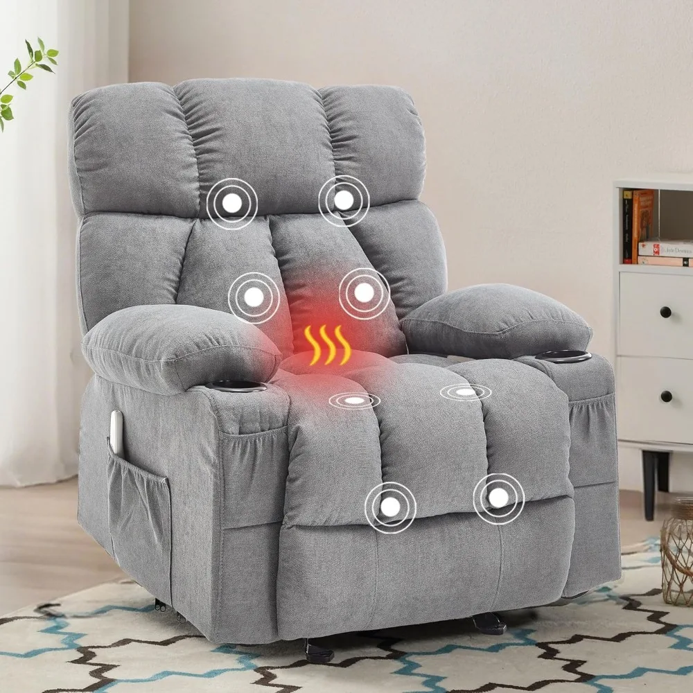 Massage Rocker Recliner Chair with Heat and Vibration Ergonomic Rocking Lounge Chair for Living Room Comfy Overstuffed Recliner