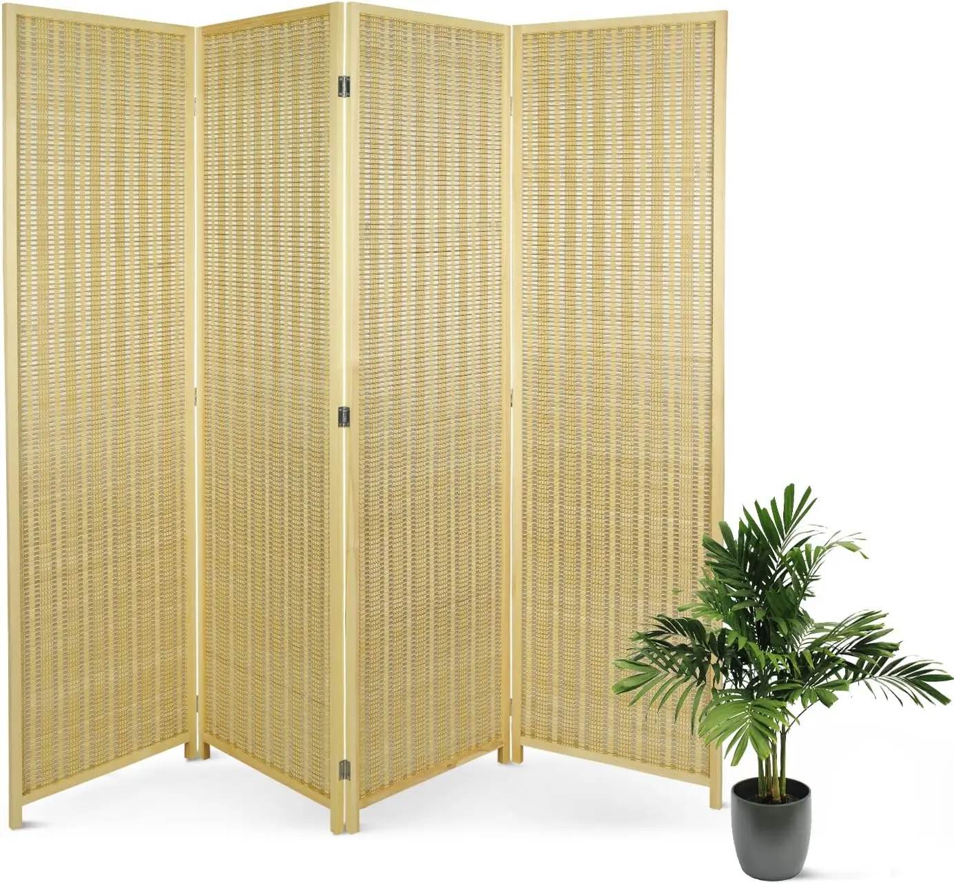 Room Divider 4 Panel Woven Bamboo Screen, Room Divider and Folding Privacy Screens, Freestanding Hand-Woven Room Partitions