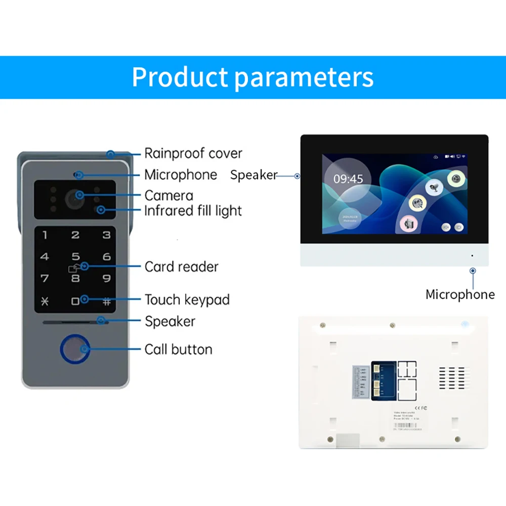 Tuya 1080P 7/10 بوصة شاشة ملونة تعمل باللمس فيديو إنترفون كيت مع 2-Wire التناظرية وواي فاي لنظام التحكم في الوصول RFID #6