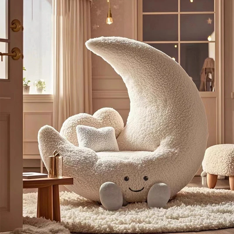 

Modern Minimalist Style Furniture Living Room Lounge Chair Moon Shape Bedroom Sofa Chair Art Design Customized Cashmere Sofa