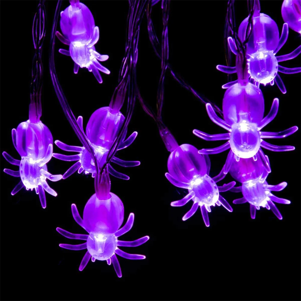 Halloween Horror Led Light 10/20/40LED Purple Spider String Lights Solar Battery Operated Spider Lights for Partnsy Yard Decor