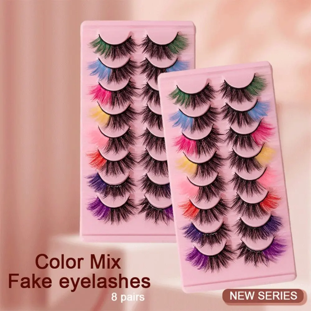 Juego de 8 pares de pestañas postizas coloridas, pestañas postizas dramáticas de visón sintético, pestañas reutilizables para Cosplay, maquillaje de escenario