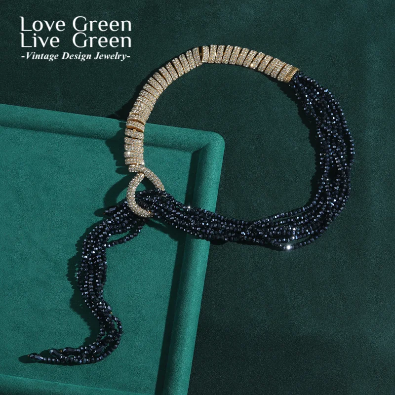 

Vintage Rhinestones Pendant Statement Necklaces Long Choker Gold Color Resin Chain Woman Luxury Designer Jewelry Accessories