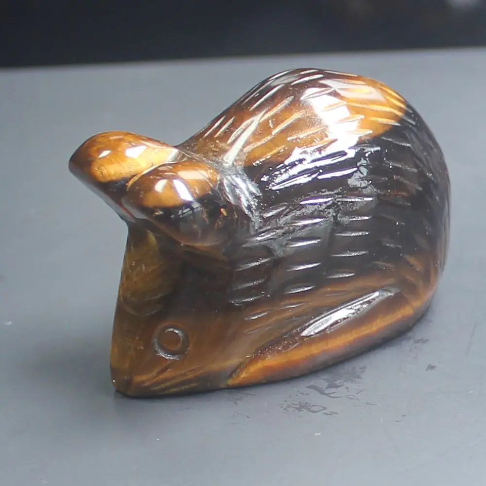 Carved gemstone crystal gold tiger eye mouse rat figurine animal carving office home decor 2''