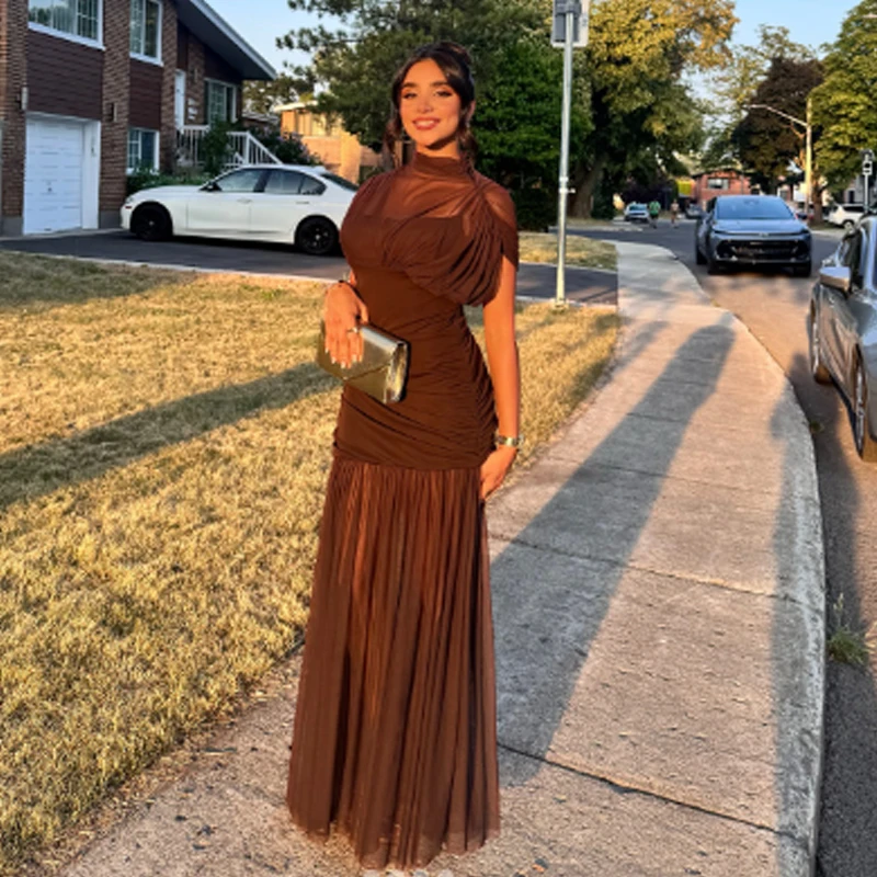 HXAO メッシュロングドレス女性のためのノースリーブボディコンエレガントなパーティードレス夏シャーリングチュールミディドレスレディースイブニングドレス