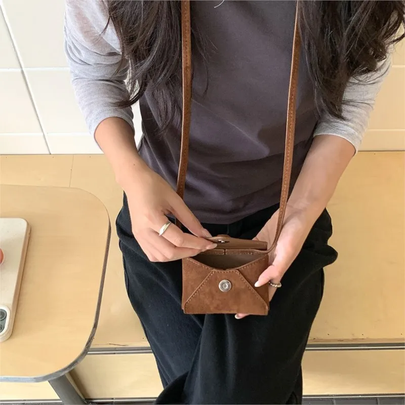 

PU Small Hanging Neck Wallet For Women 2025 New Mini Square Bag Money Purse Card Holder Fashion Suede Crossbody Bag Coin Purses