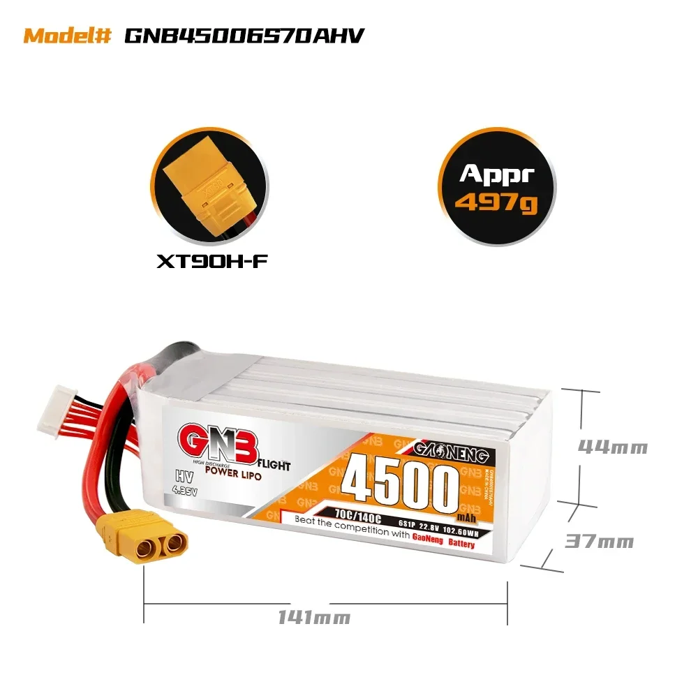 GNB 4000mAh/4500mAh 70C/140C 11.4V/15.2V/22.8V HV Lipo Battery For FPV Drone RC Quadcopter Helicopter Car UAV 3S 4S 6S LiHV