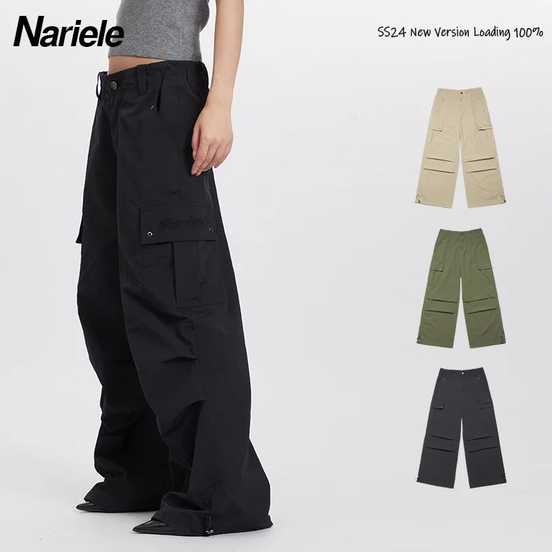 

American high street Spice Girls overalls women's summer new loose and thin pleated casual straight-leg pants