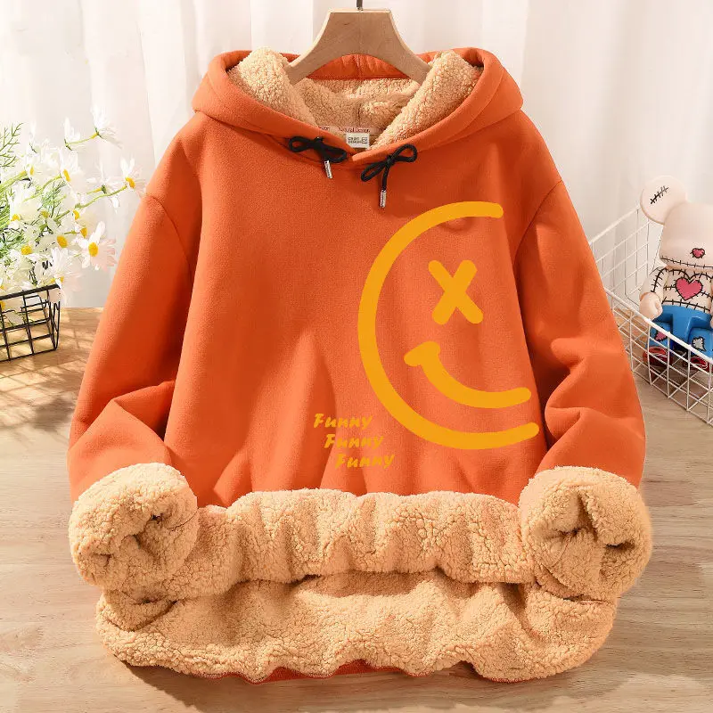 Winter Sweet New Products Sweatshirt Women Fleece Coat Print Vitality Milk Tea Fairy Pullover Orange Red Casual Hoodie Female