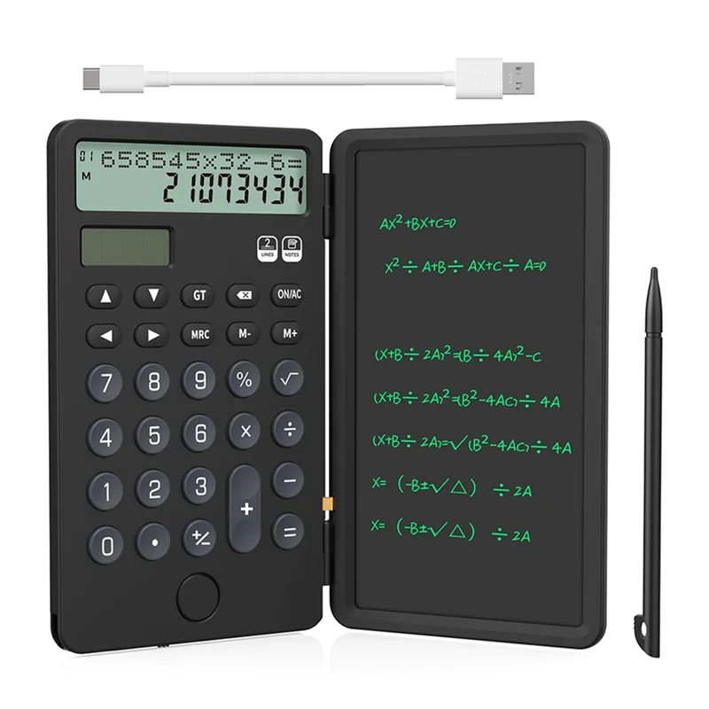 With Notepad 2-Line 12-Digit Large Display Solar Power Rechargeable Desk Calculator Portable Calculator For Office