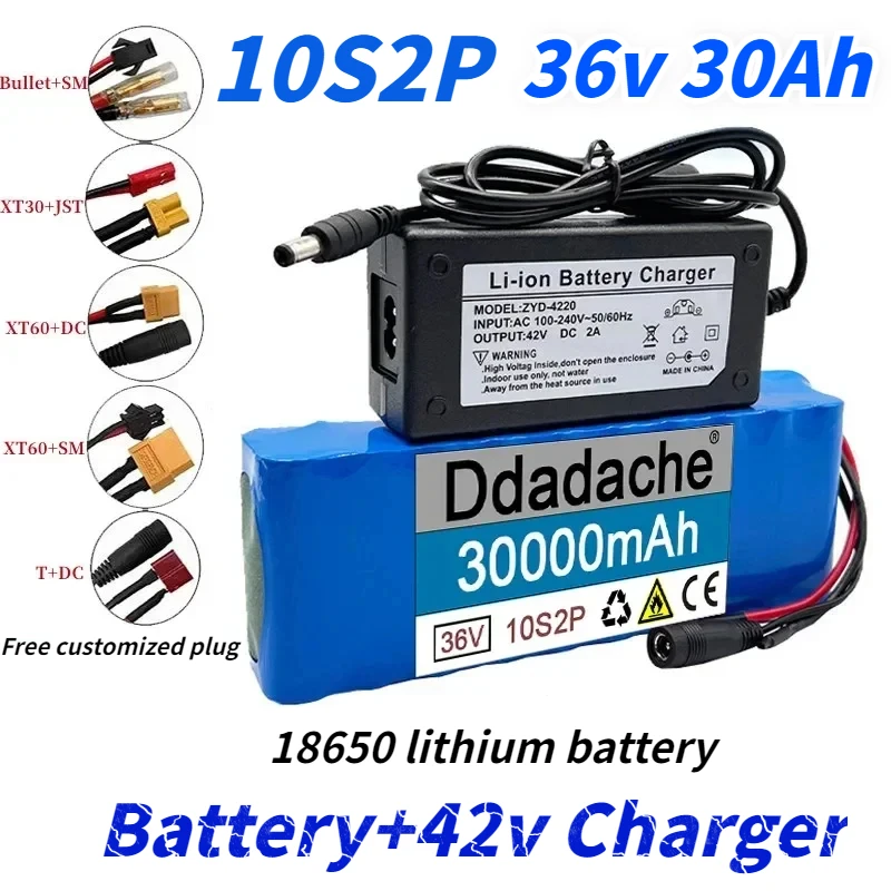 

New 36V 30000mAh 18650 Rechargeable Lithium-ion Battery Pack 10S2P+charger Can Be Used for Electric Bicycles and Scooters