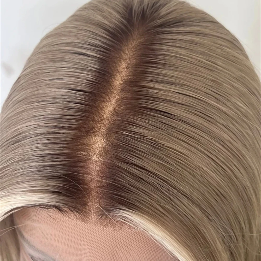 

Synthetic Glueless Wig for Women Highlights Lace Front Wig Medium Blonde Mix Roots Luxury Wavy Synthetic Wig Heat Resistant