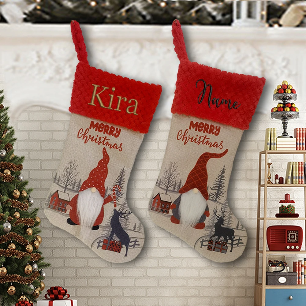 

Christmas Stockings Embroidered Name Home Christmas Tree Ornament Stocking Kids Candy Bag Merry Christmas Personalized Name Sock