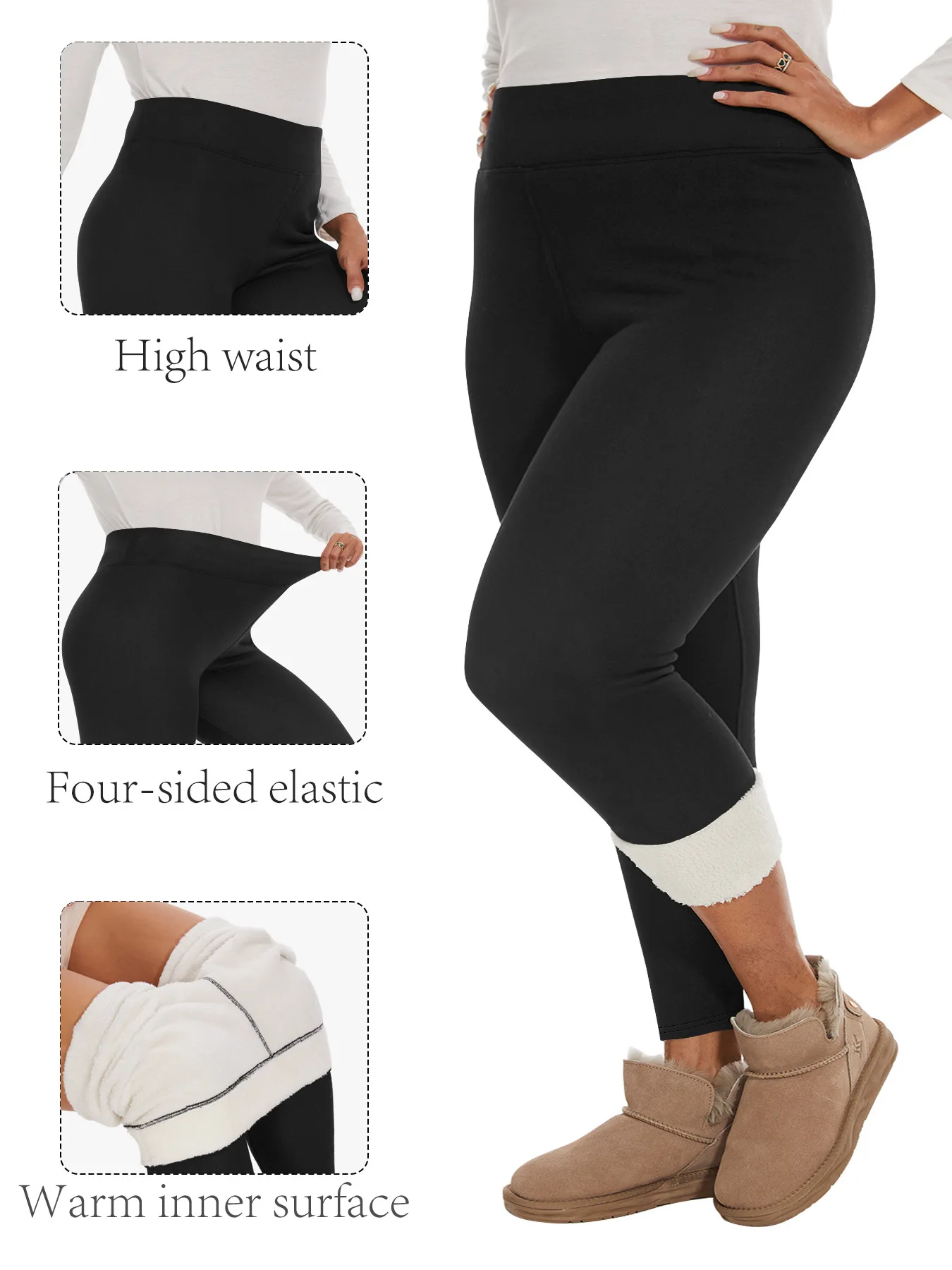 

plus Size High-Waisted Fleece-Lined Thermal Leggings for Women Winter White Plush Lining Extra Warmth Comfortable Fit Trousers