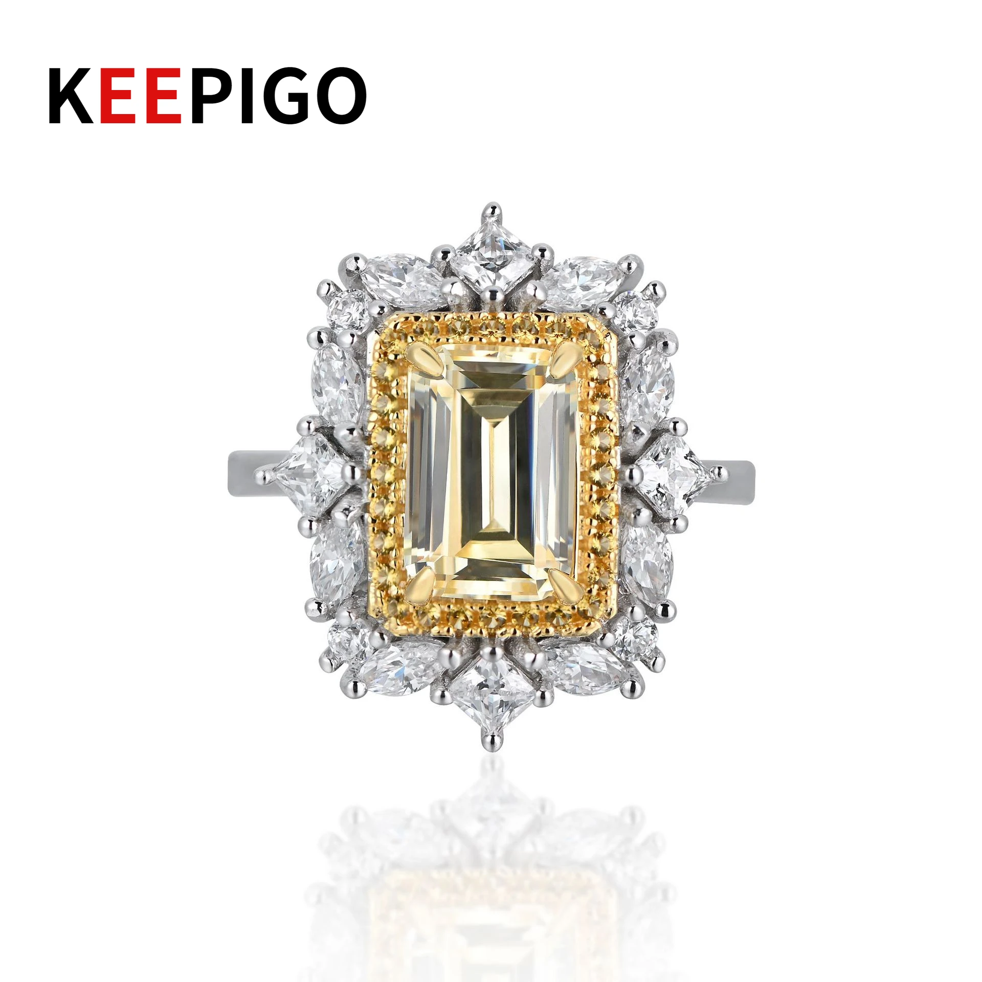 

KEEPIGO Real S925 Sterling Silver Rectangular 6*8mm Excellent Cut High Carbon Diamond For Women Party Fine Jewelry Gift