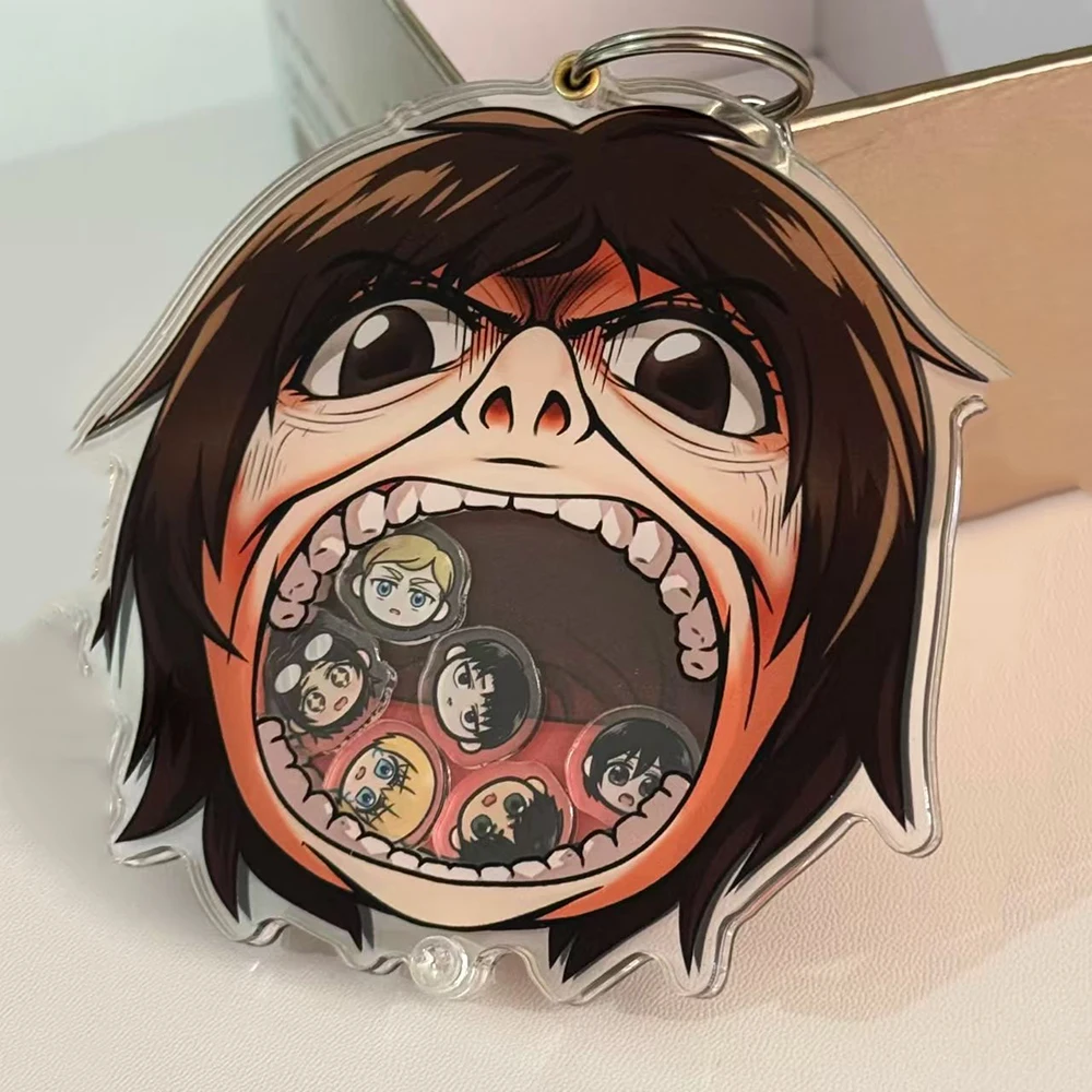 Anime Attack on Titan Pure Titan Cosplay Key Chain Acrylic Shake Cartoon Figure Keychain Backpack Pendant Keyring Accessories