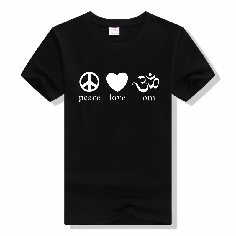 

Футболка с надписью Peace Love Om, мужская и женская Повседневная футболка с круглым вырезом, модные летние топы, футболка с коротким рукавом