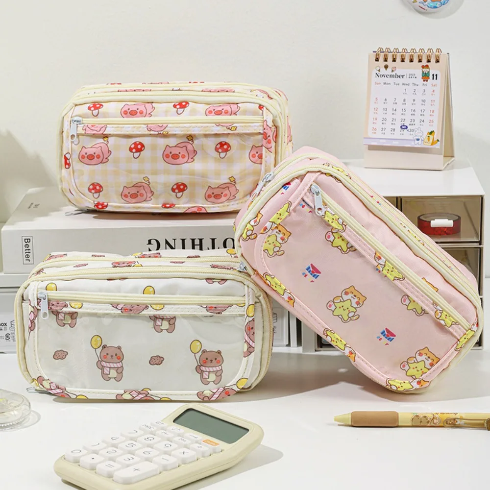 

Aesthetic Cute Animal Pencil Bag Good Looking Cat Large Capacity Pencil Case Zipper Pig Stationery Storage Bag Student