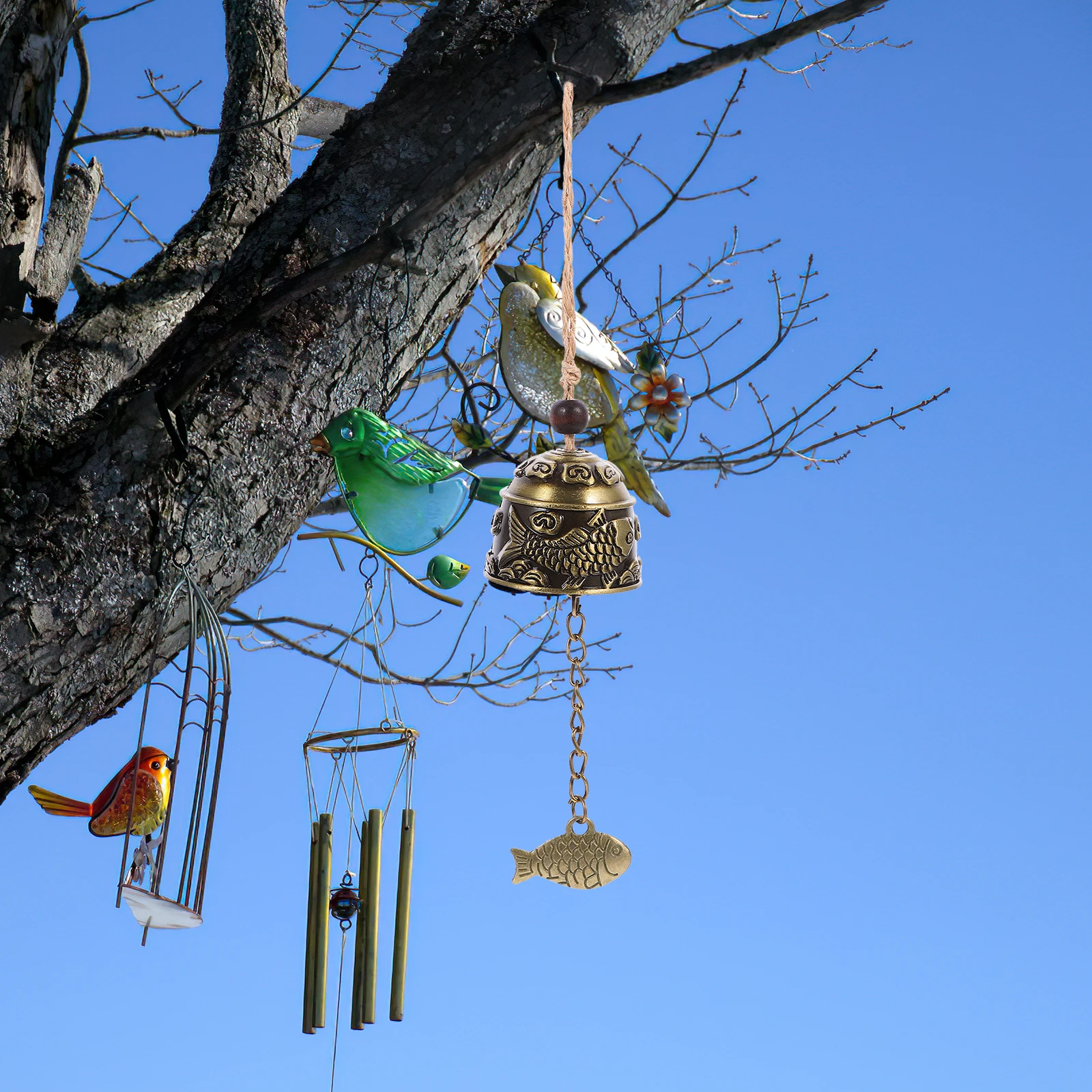 

2pcs Wind Chime Chime Hanging Balcony Bell Bell Vintage Balcony Door Locket Twine Rope Car nament