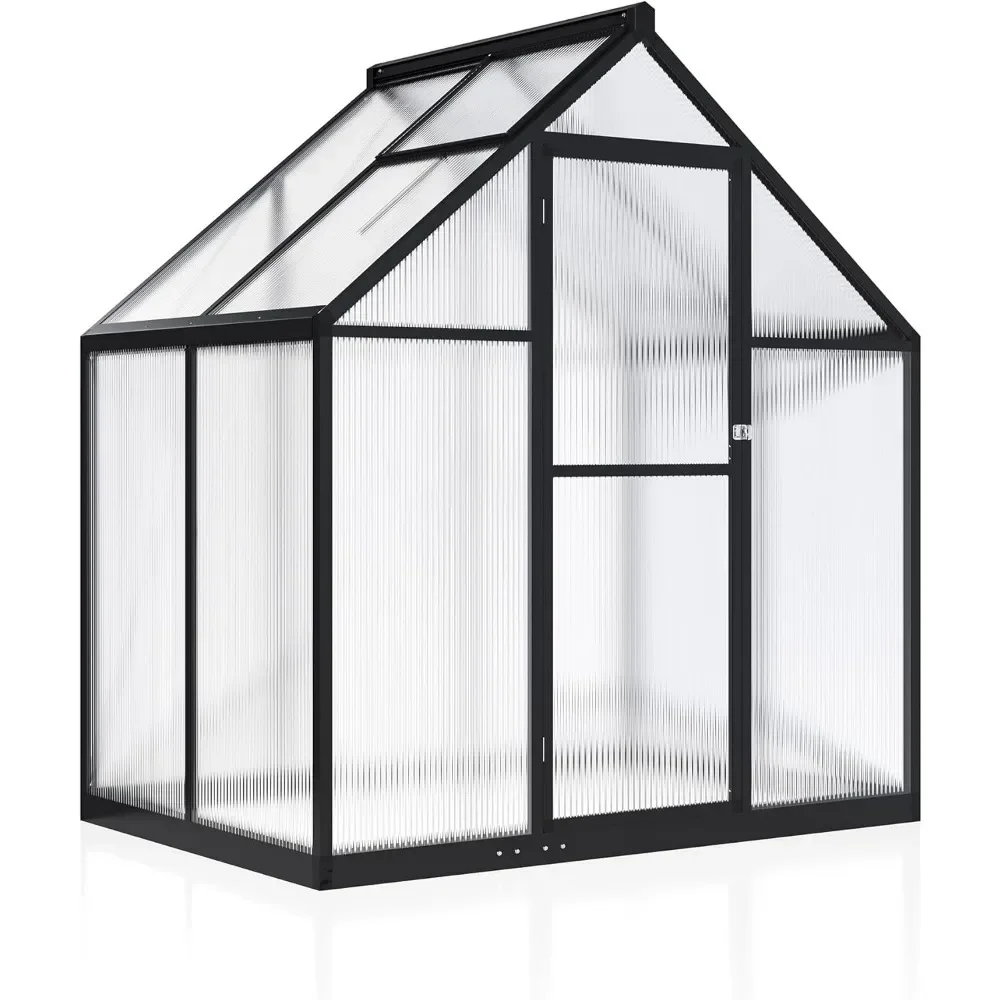 4x6 FT Greenhouse for Outdoors, Polycarbonate Greenhouse with Quick Setup Structure and Roof Vent, Aluminum Greenhouse