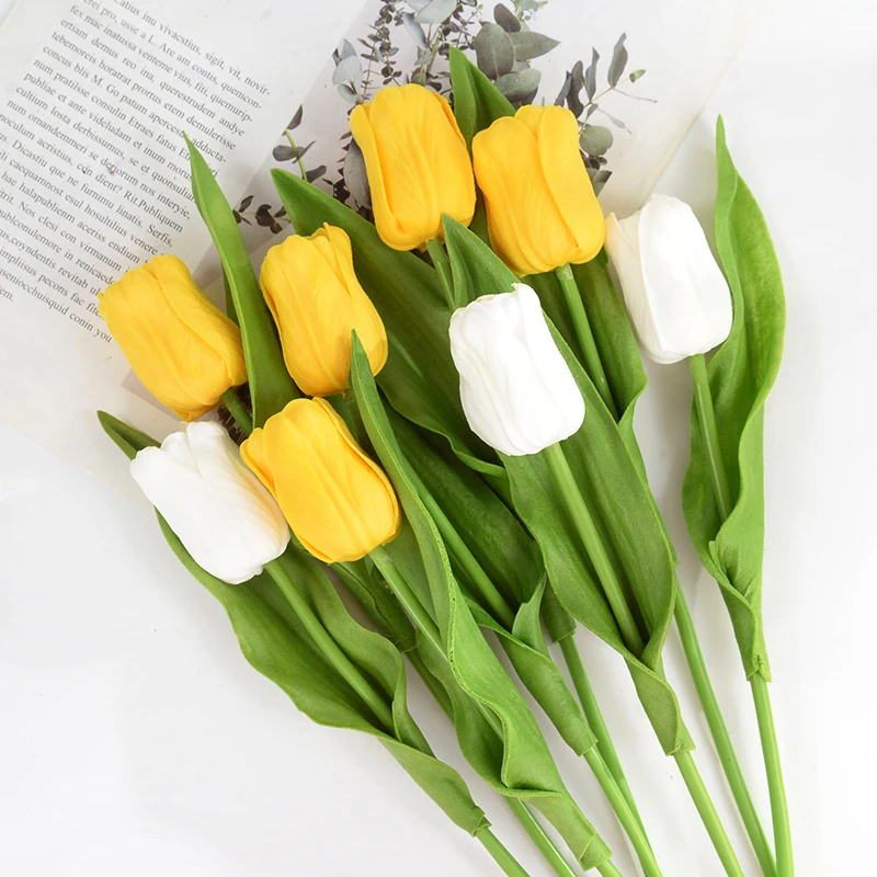 

5Pcs Tulip Artificial Flower Real Touch PU Tulips Fake Flowers Bouquet Wedding Bridal Shower Party Decorations DIY Wreath Craft