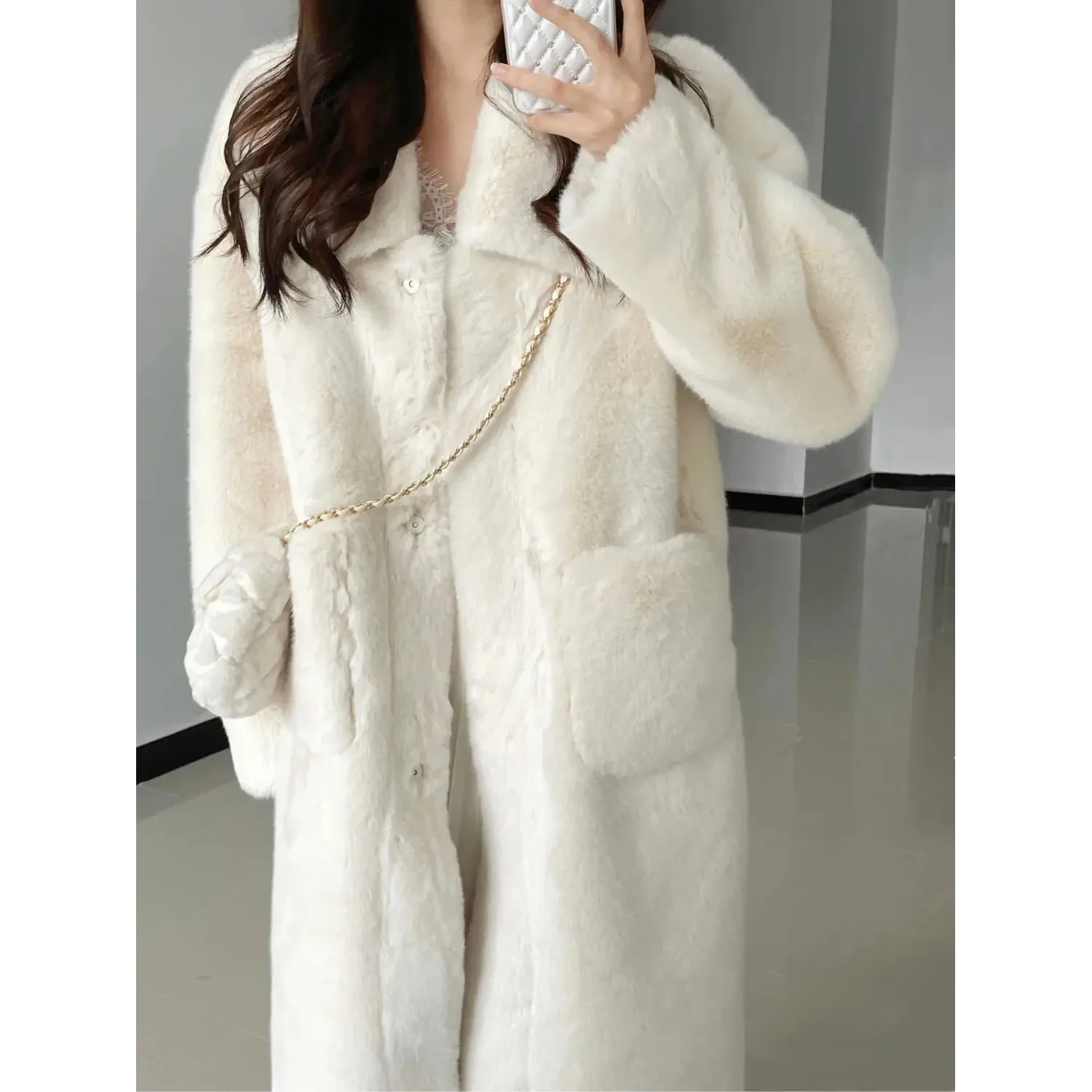 Fur Coat Women\'s Imitation Rabbit Hair Warm Cotton Thickened Long Parkas Autumn Winter New Korean Lazy Style Mink Velvet Coat