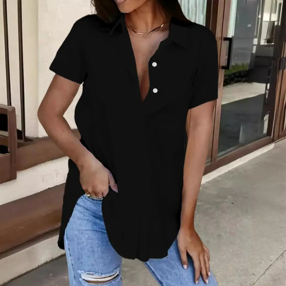 

Women Shirt Tops Stylish Women's V-neck Office Shirt Loose Fit Short Sleeve Pullover Tops Solid Colors For Summer Women Loose