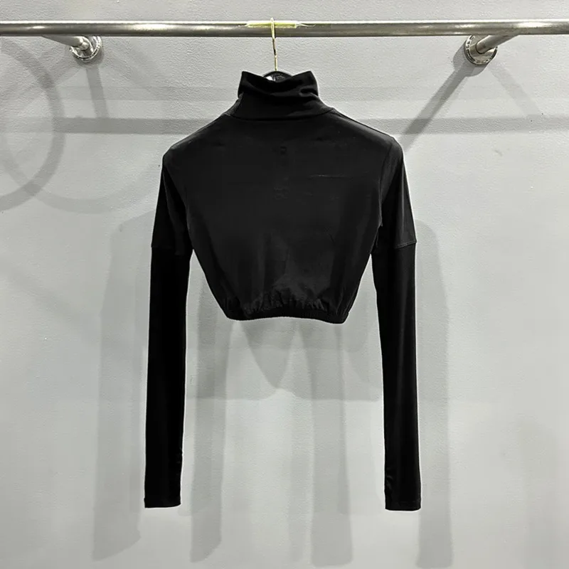 HKSH Primavera Autunno Nuove Donne T-Shirt Corta Manica Lunga Dolcevita Tinta Unita Pieghettato Slim Fit Sexy Basic Tees Chic Top HK13332