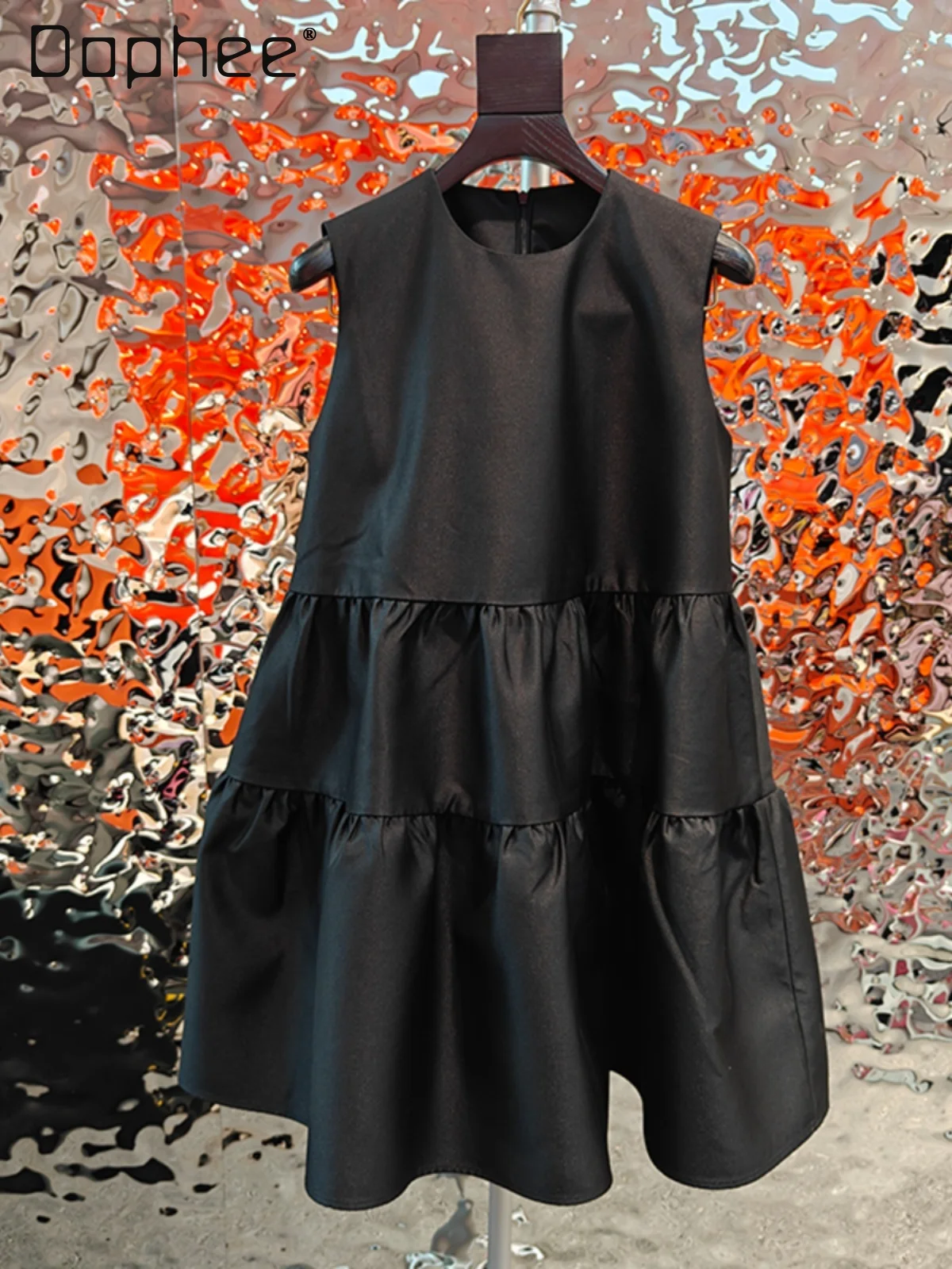 

2025 Summer New Celebrity Temperament Retro A-line Sleeveless Dress High-end Classic Style Black Puff Dresses Sweet Mini Dress
