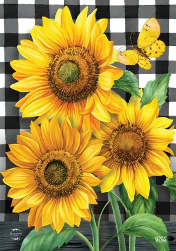 Briarwood Lane - Checkered Sunflowers Summer Garden Flag 12.5