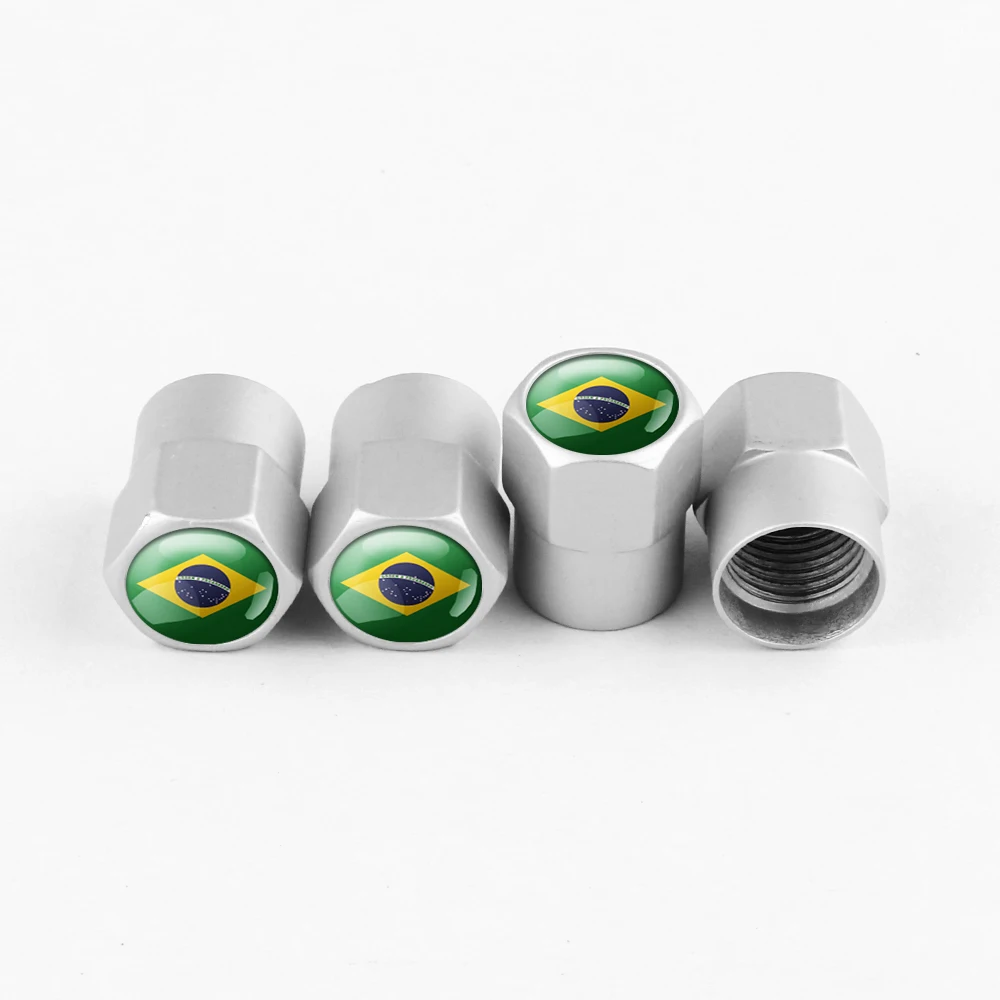 4pcs/set Car Motorcycle Bicycle Automobiles Wheel Tire Valve Caps Dust Cover metal Brazil national flag emblem car accessories