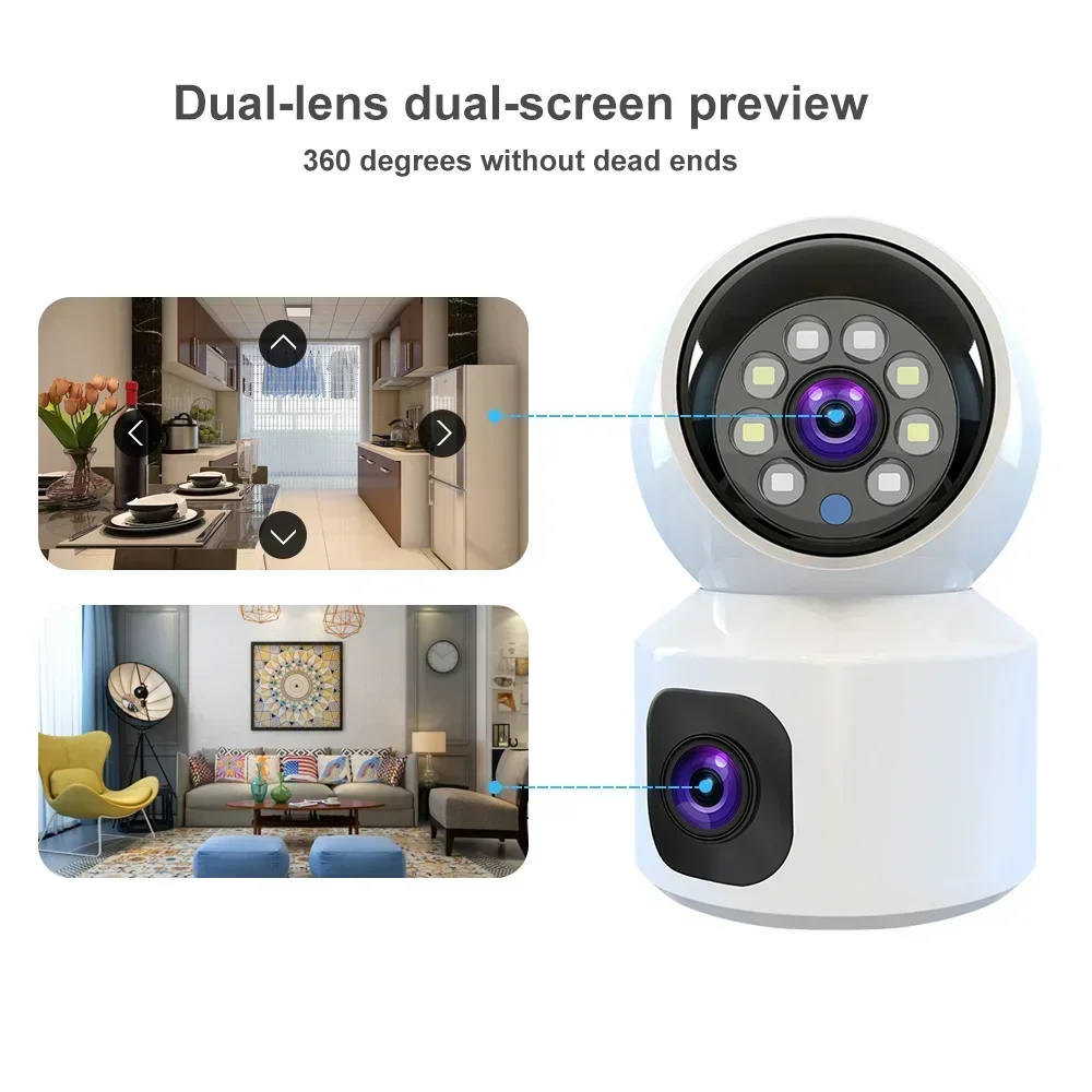 8MP 4K WiFi Camera Dual Screen Surveillance Auto Tracking Two-way Audio CCTV HD Color Night Vision Monitor Indoor PTZ Smart Cam