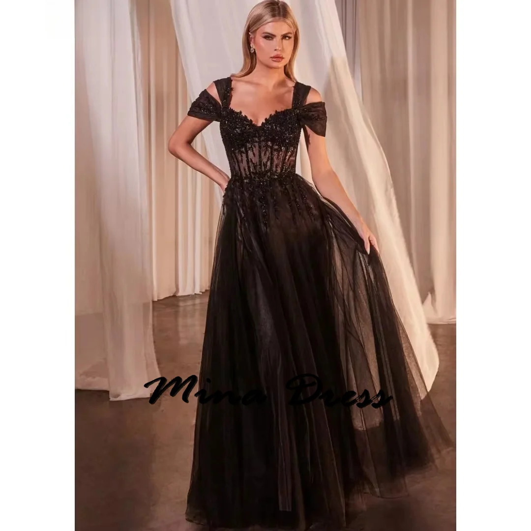 

Mina Embroidery Evening Dresses Woman Elegant Formal Dresses for Women Evening Dress Transparent Wedding Party Dress Es Prom