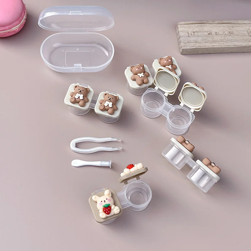1PCS Contact Lens Box for Women Travel Contact Lenses Case Girl Cute Contact Lense Container Include Tweezers Suction Set