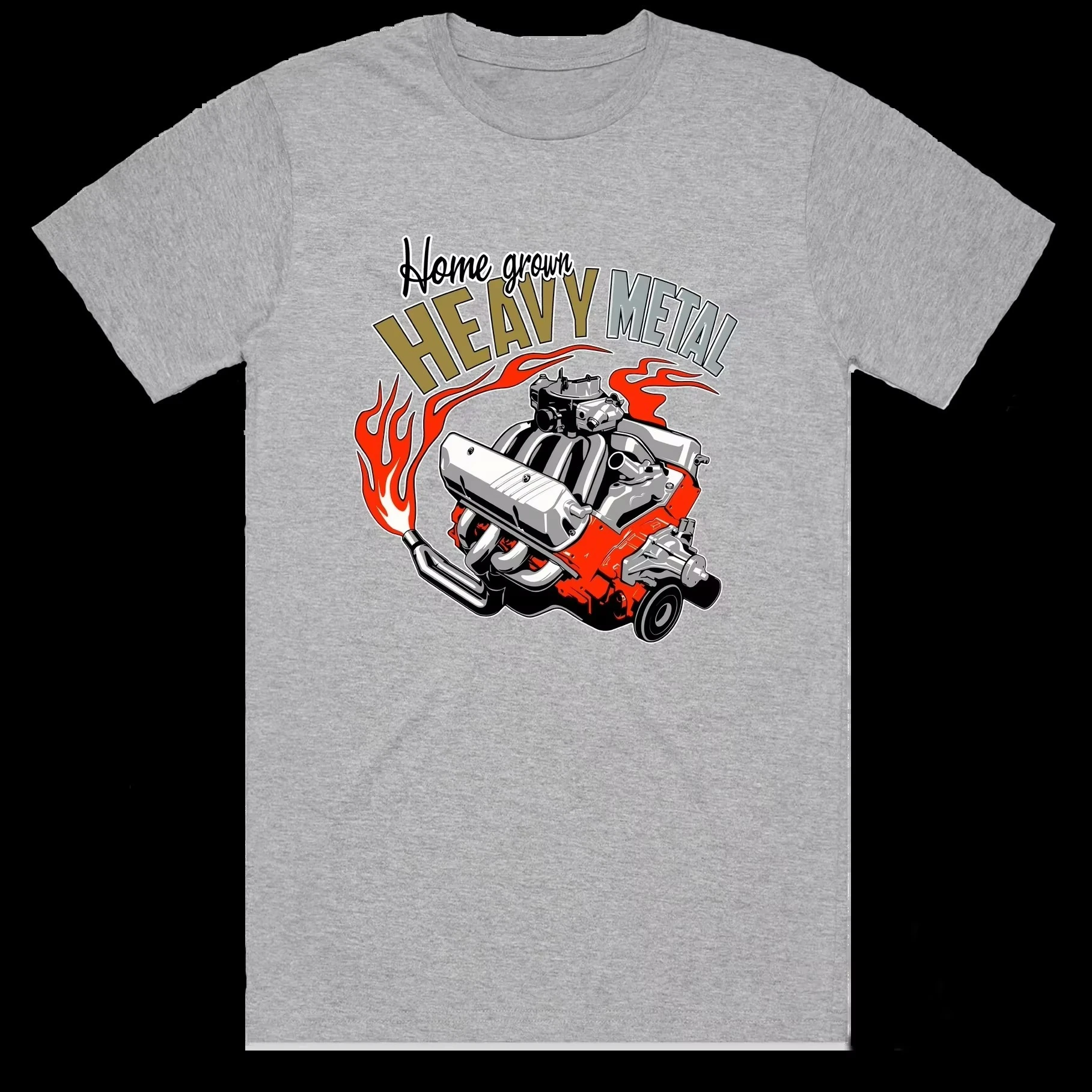 2026 Men Home Grown Heavy Metal Engine Graphic T Shirt, Retro Hot Rod Car Short Sleeve Crew Neck Tees, Automotive Streetwear