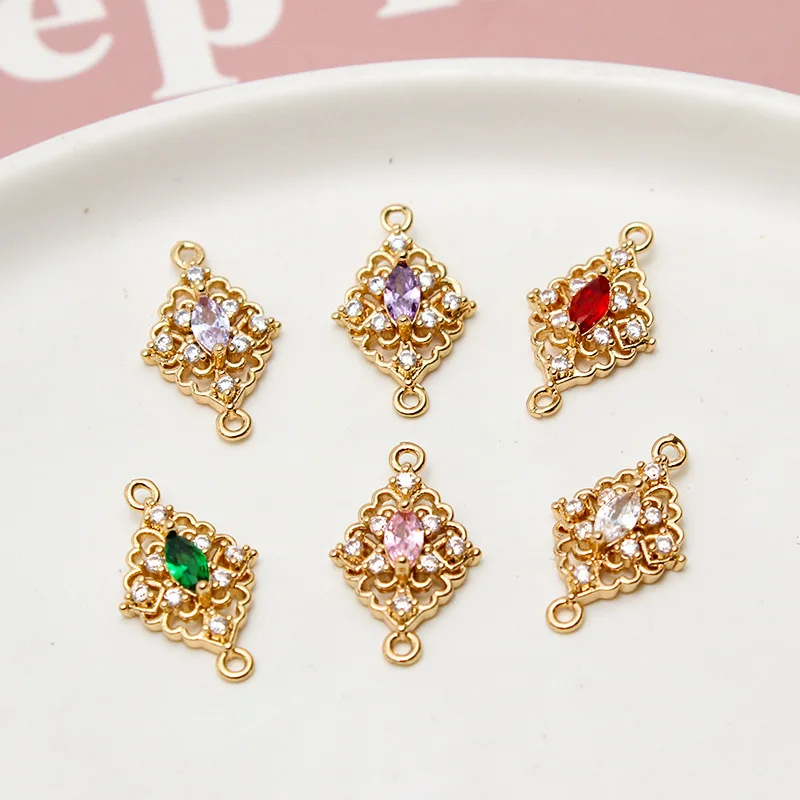 1pcs Diy Micro-inlaid Zircon Copper Accessories Double Hanging Ear Pendant Necklace Bracelet Jewelry Handmade Material Charms