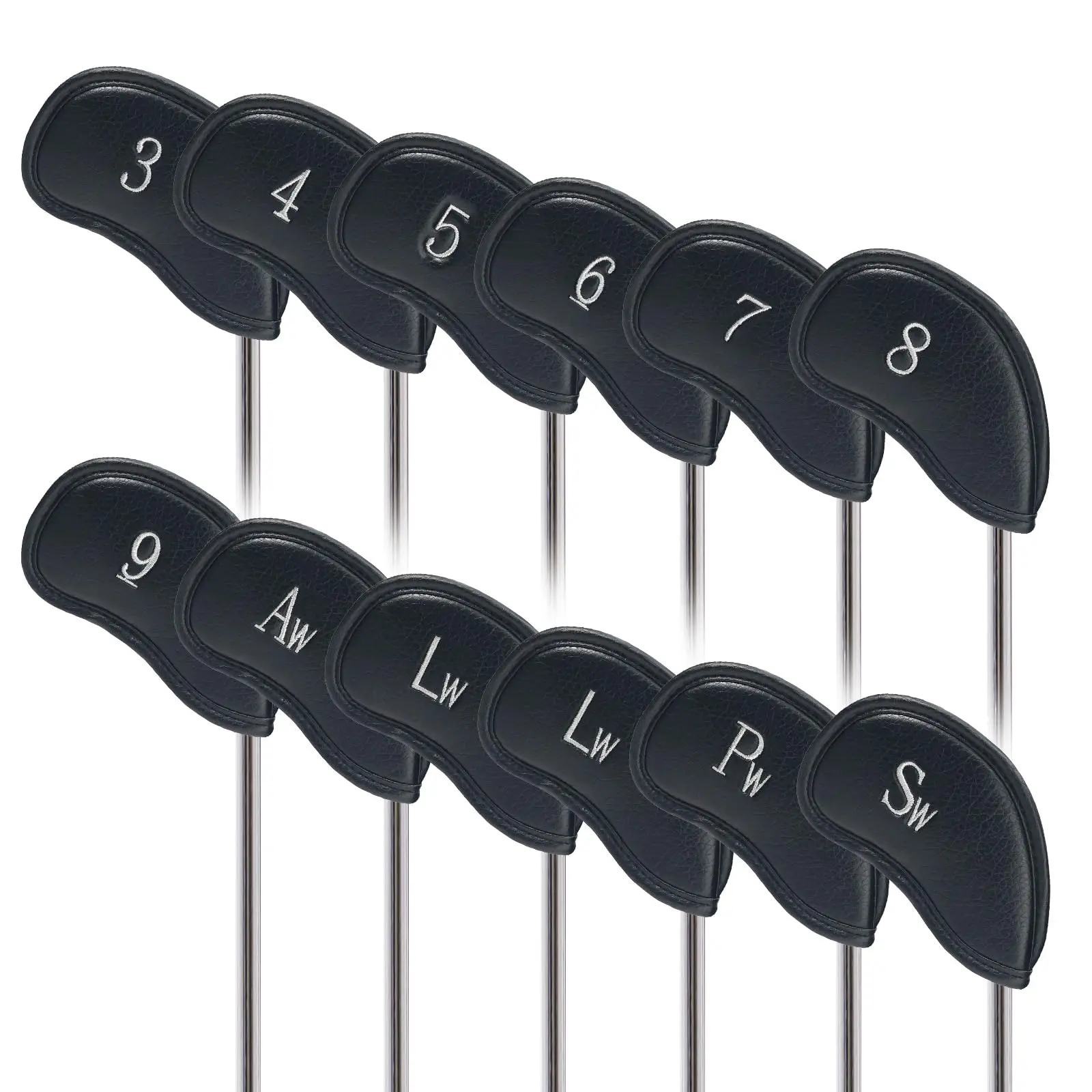 Golf Covers Iron Headcovers 10pcs, 12pcs, Waterproof Universal Premium Protector Fit Club Leather Set Headcover for Male, Female
