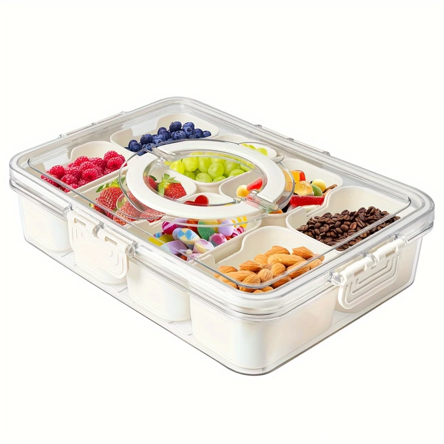 

Modern Plastic Food Lunch Box With Lid, Square Multi-Compartment Organizer Tray With 8 Sections And Dual Handles, Ideal For Can