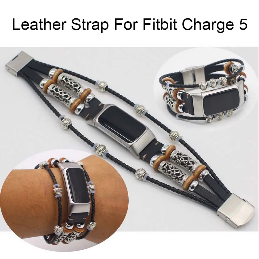 Fitbit Charge 5 용 정품 가죽 교체 시계 밴드 팔찌, 스마트 손목 밴드, Correa 액세서리
