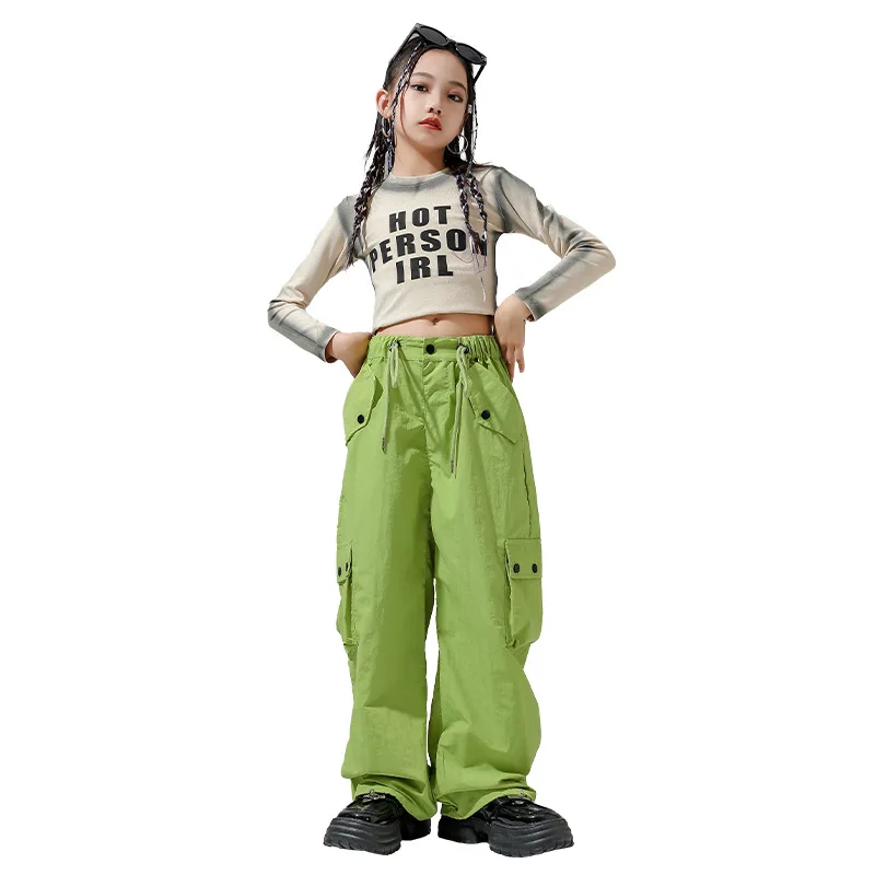 

Kid Hip Hop Clothing Black Bead Crop Tank Top Lace Layered Skirt Rivet Cargo Pants for Girl Jazz Dance Costume Clothes