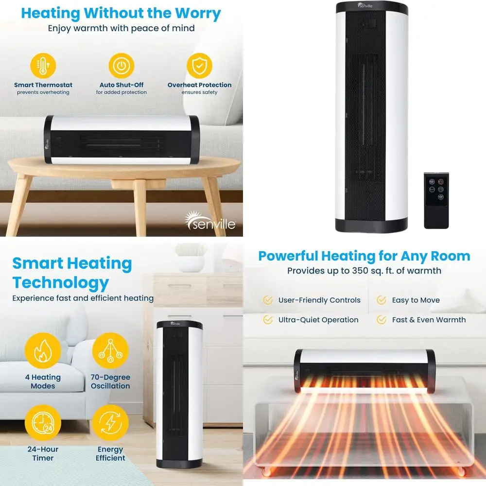 

1500W Indoor Electric Ceramic Heater with Remote Control, Digital Thermostat, Overheat Protection, and Dual-Direction Operation