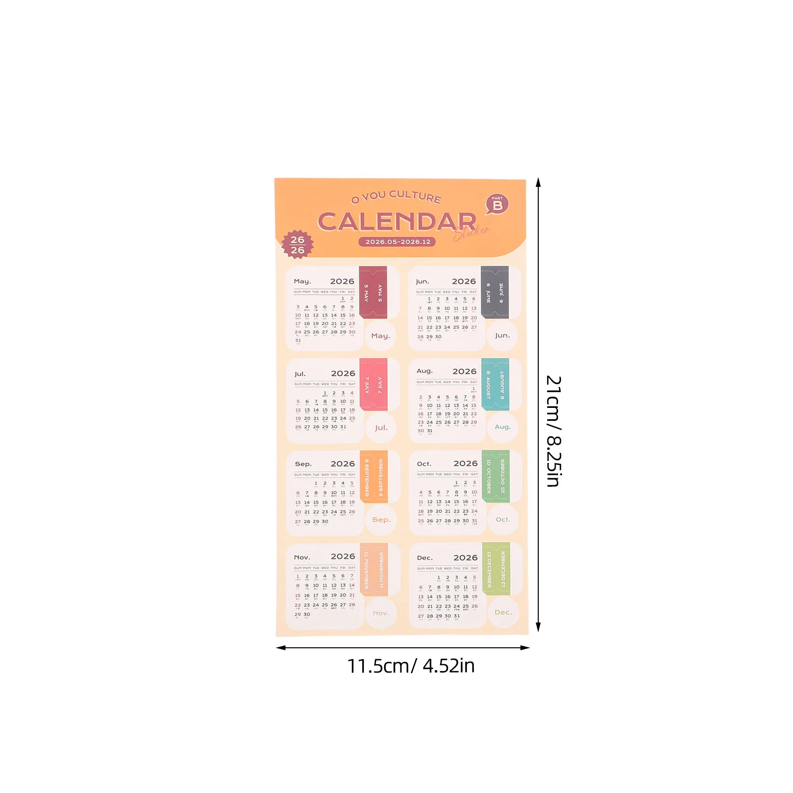 2026 Mini Stick-On Calendar Stickers Monthly Planner Tabs Index Divider Labels for Daily Journal Notebook Scrapbooking Supplies