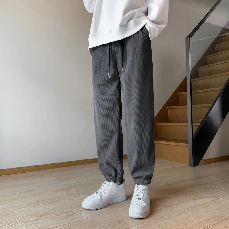 

Мужские вельветовые повседневные брюки свободного кроя на флисовой подкладке для весны, осени и зимы, удобные спортивные брюки из полиэстера и нейлона