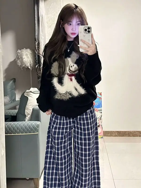 2025 nuevo suéter Jacquard de cachorro de dibujos animados Otoño Invierno suéter suelto esponjoso prendas de punto